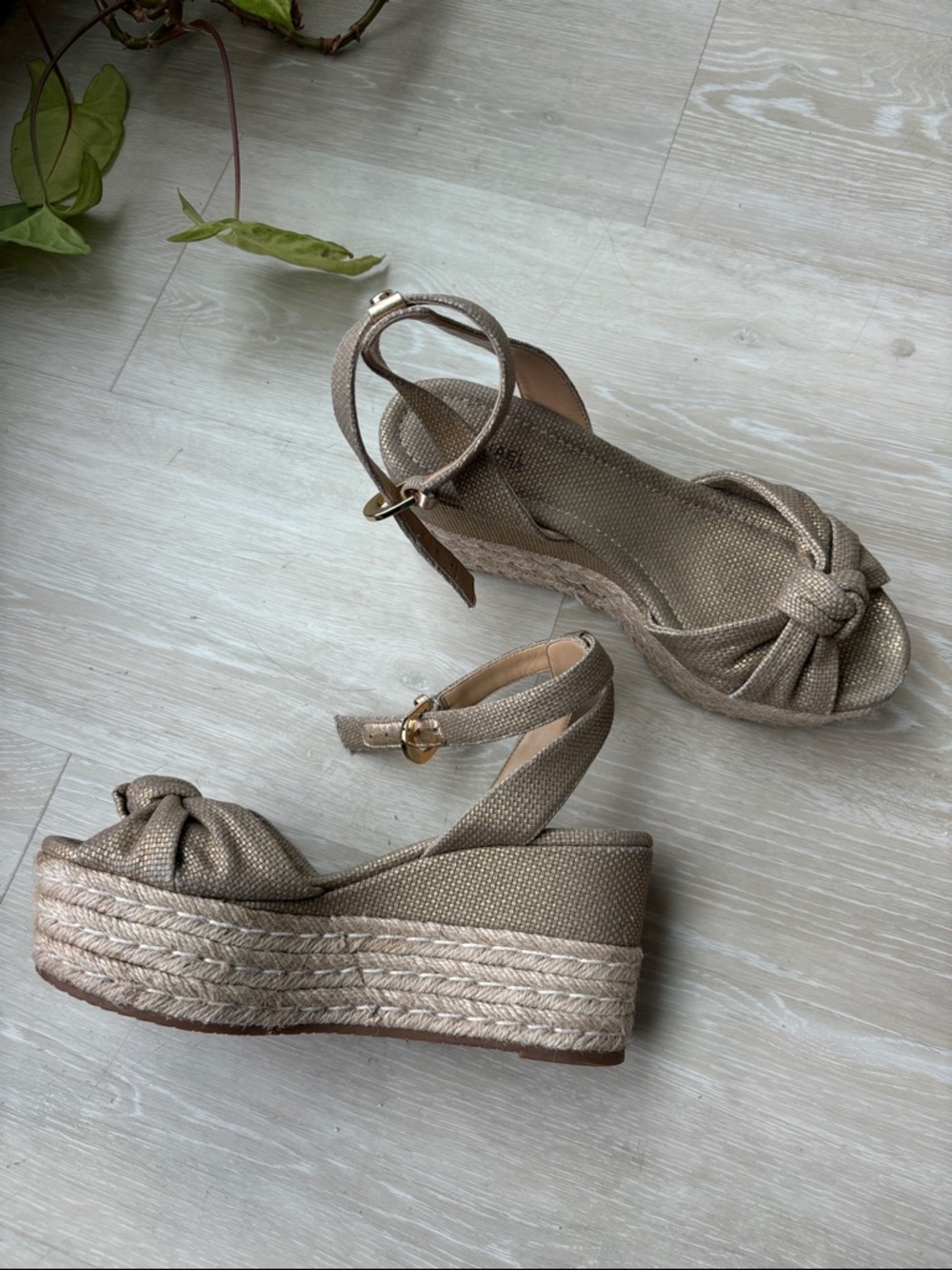 Michael Kors Metallic Tan Espadrille Wedge Sandals
